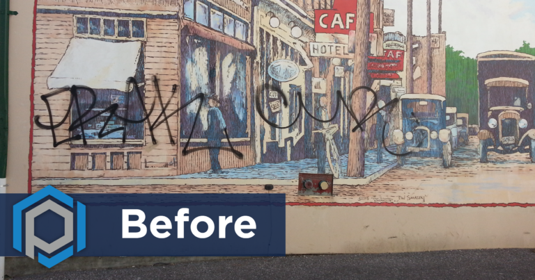 Graffiti Removal From Wall Mural Before Shot