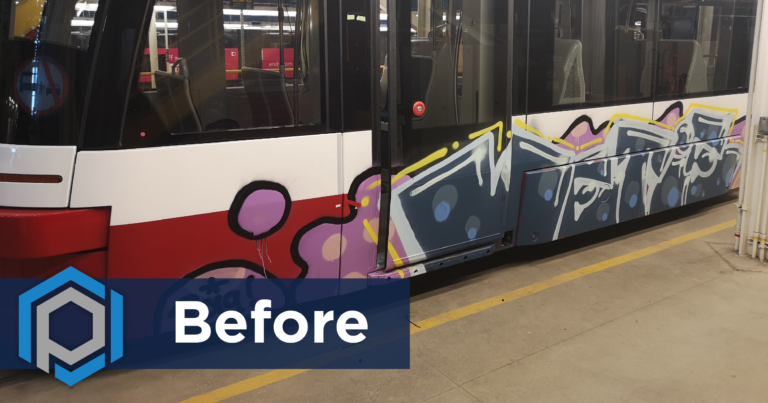 Graffiti Removal From Streetcar Before Shot